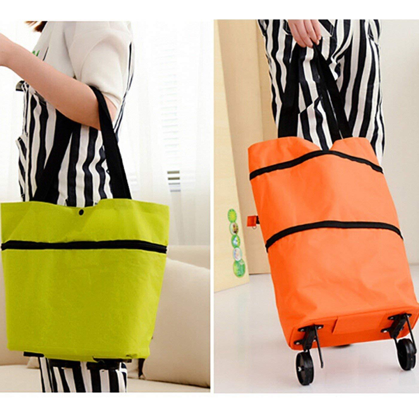 Shopping Trolley with Wheels Foldable Trolley Bag for Parents Students Shopping Men Women (Green)