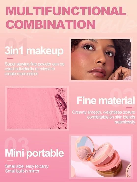 3-in-1 Blusher, Highlighter & Compact – Travel-Friendly Makeup Palette