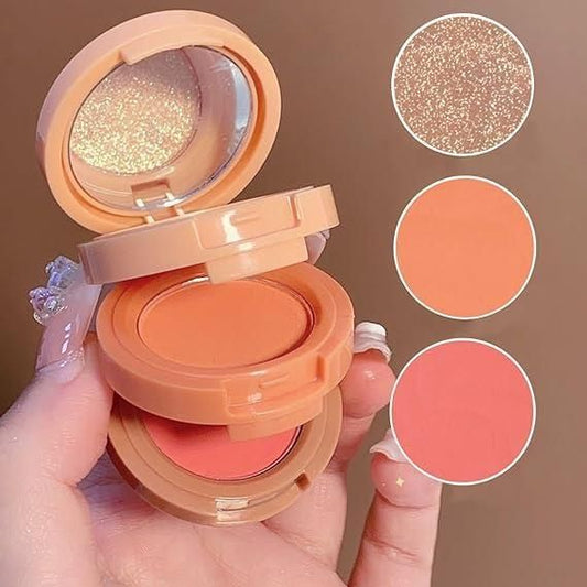 3-in-1 Blusher, Highlighter & Compact – Travel-Friendly Makeup Palette