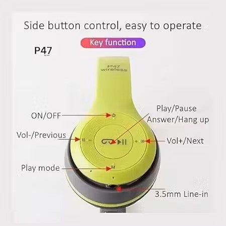 Wireless Bluetooth P47 Sport Classic Gaming DJ Headphone (Multicolor) 🎧