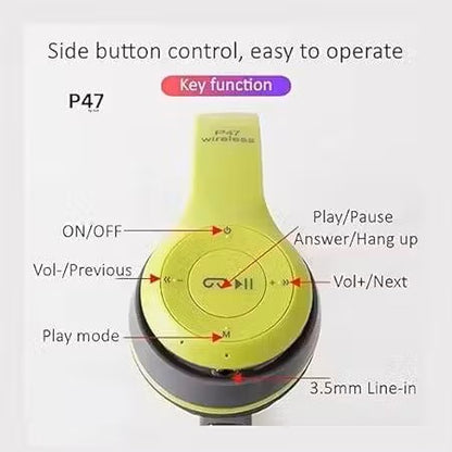 Wireless Bluetooth P47 Sport Classic Gaming DJ Headphone (Multicolor) 🎧