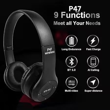 Wireless Bluetooth P47 Sport Classic Gaming DJ Headphone (Multicolor) 🎧